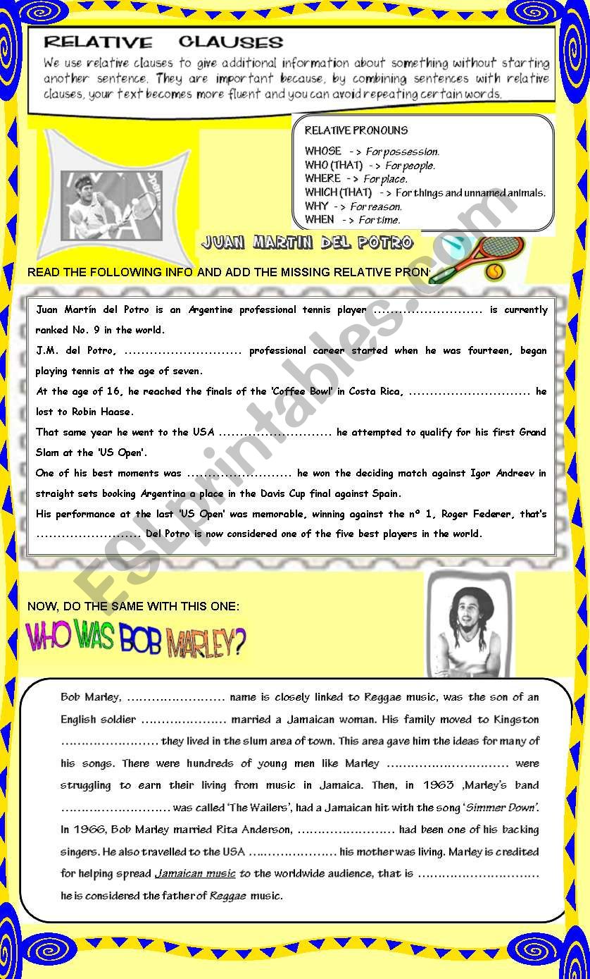 RELATIVE CLAUSES worksheet