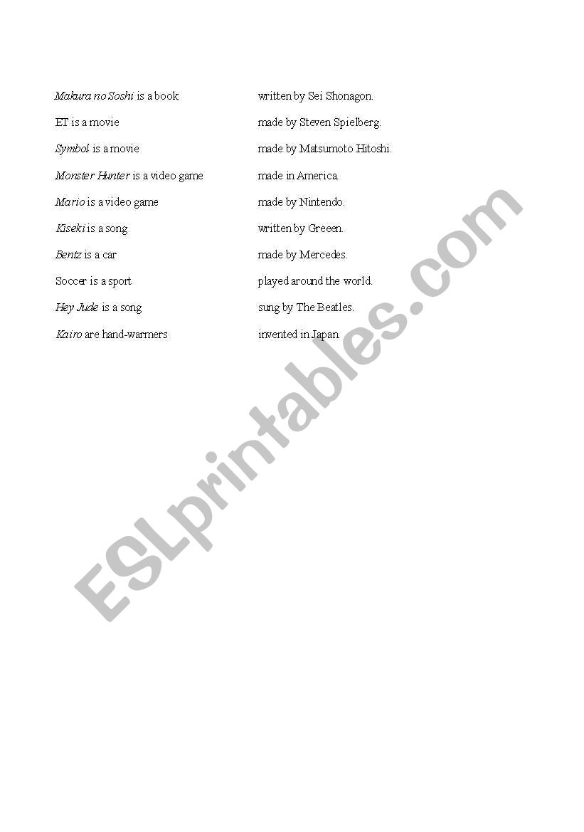 Past participle Description/Definition Mix and Match (Japan specific)
