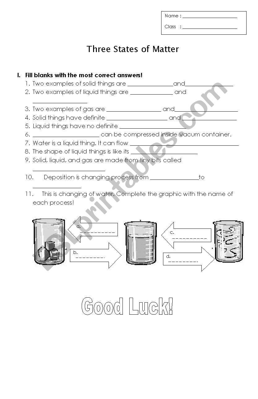 Three States of Matter worksheet