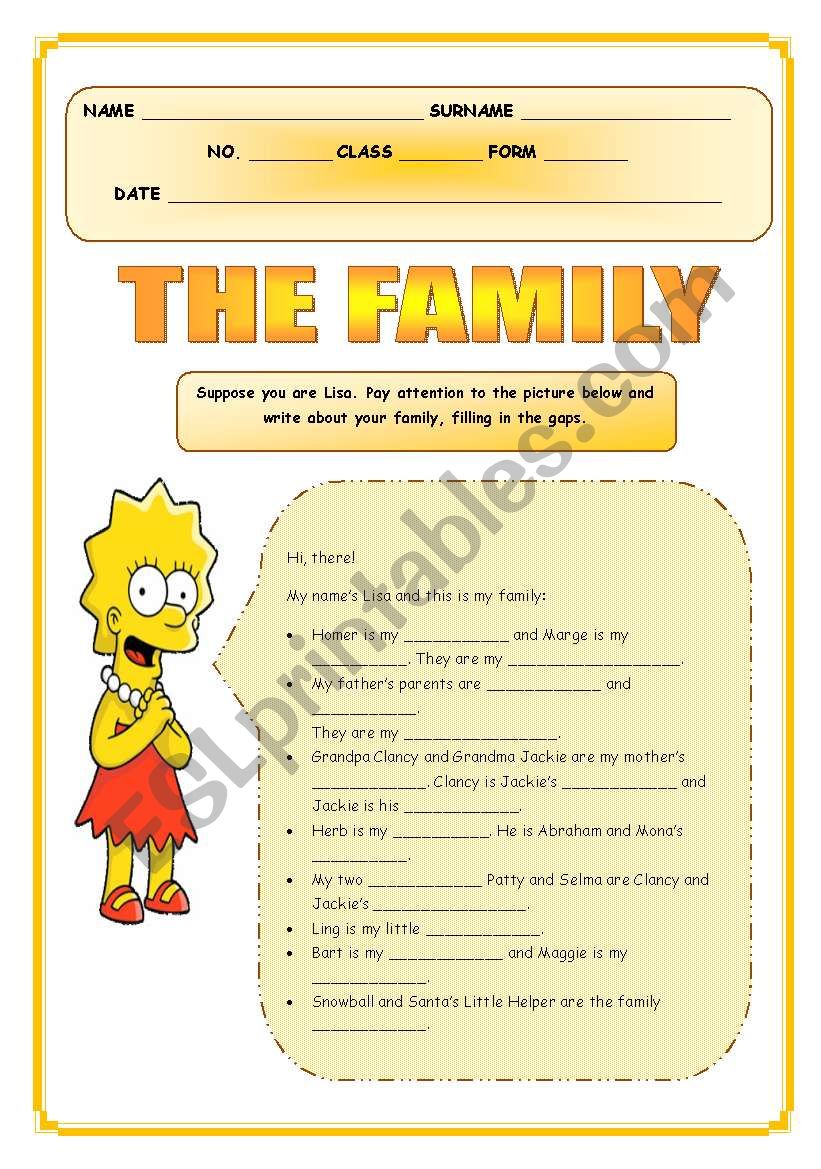 THE FAMILY worksheet