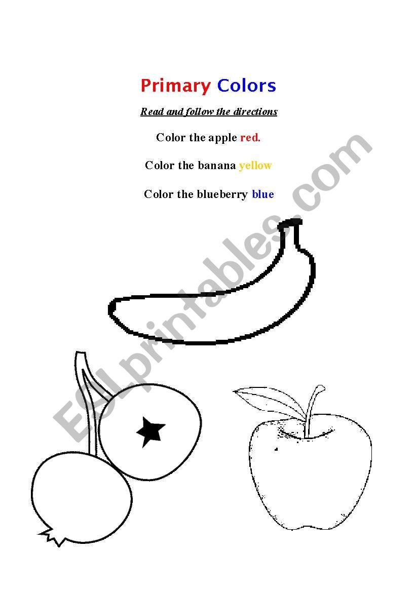 English worksheets: Primary Colors