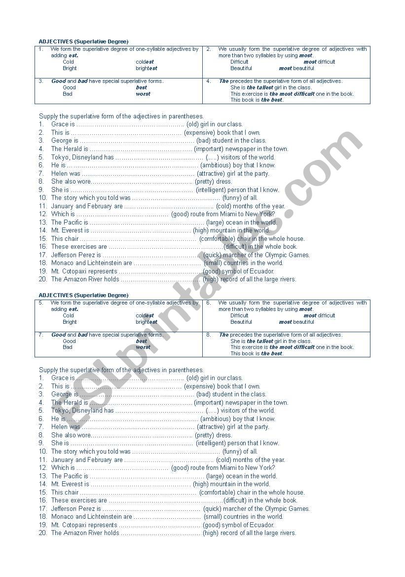SUPERLATIVES worksheet
