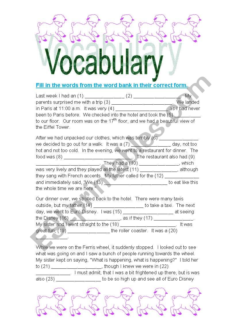 Vocabulary Cloze (with key) worksheet