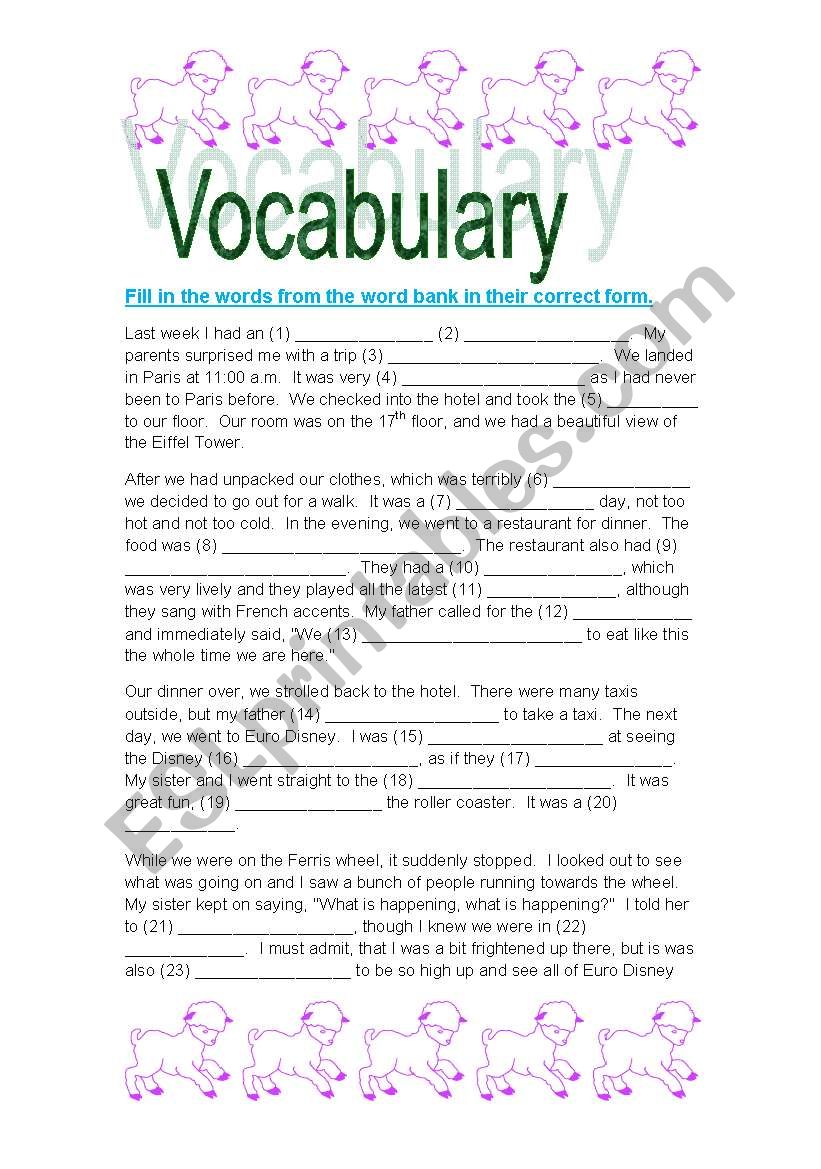 Vocabulary Cloze (with key) worksheet