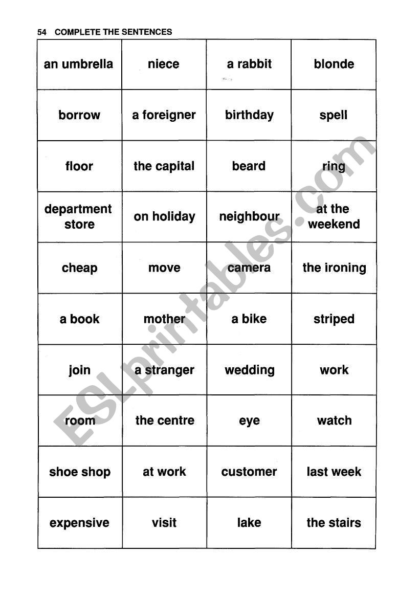 Sentence Completion  worksheet