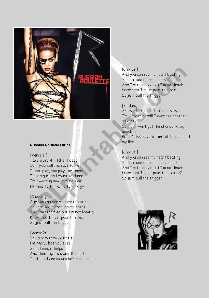 SONG, RIHANNA, RUSSIAN ROULETTE - ESL worksheet by isabel2010