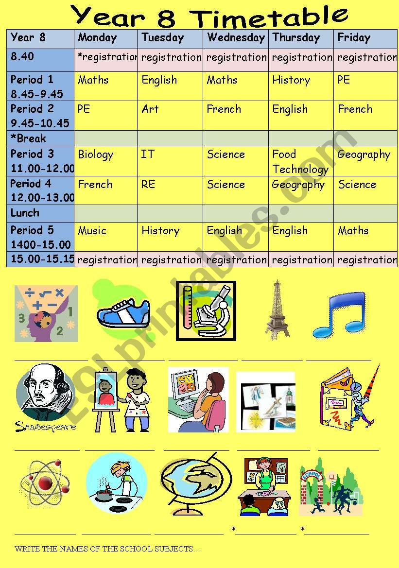 My School Timetable worksheet