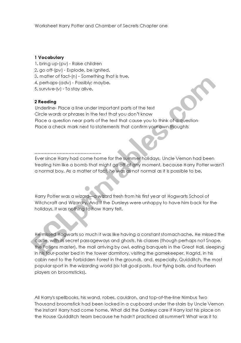 Vocabulary reading worksheet worksheet
