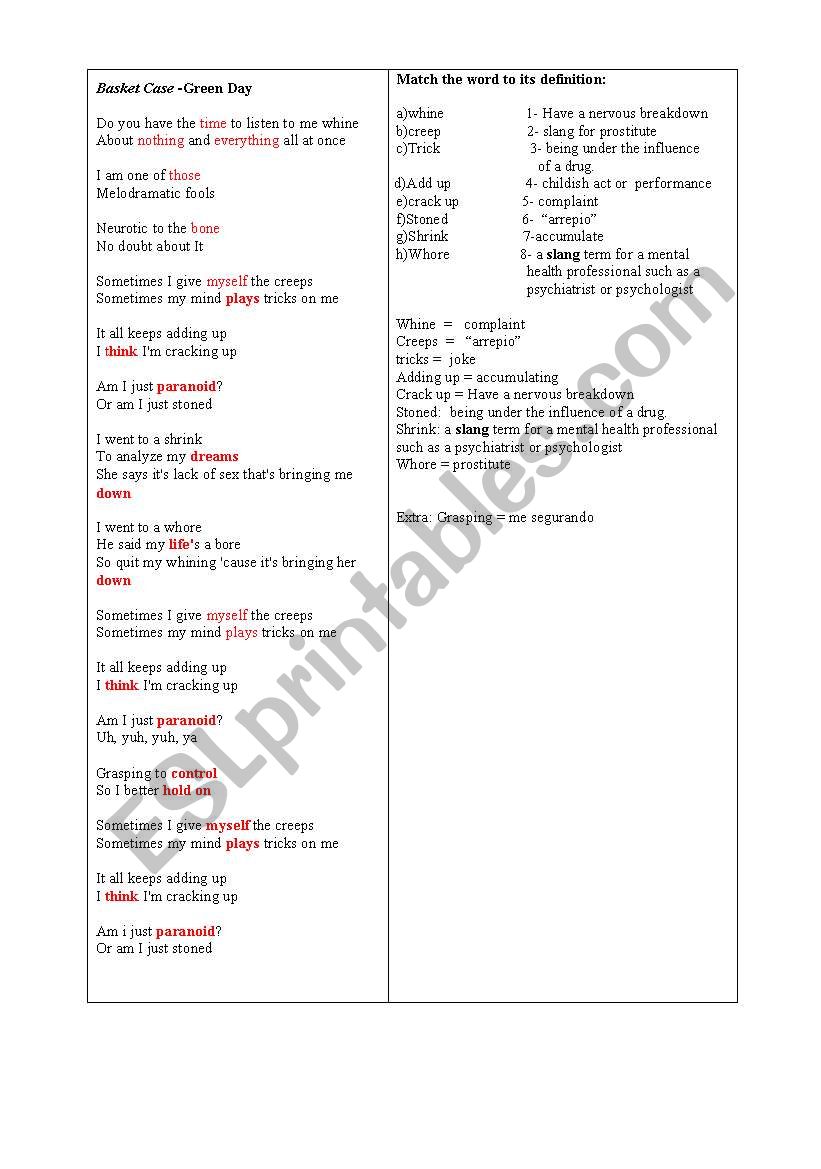 Basket case - green day - answer key