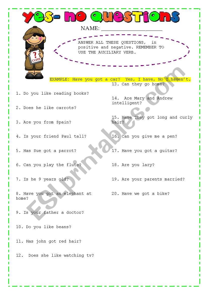 easy yes no questions  worksheet