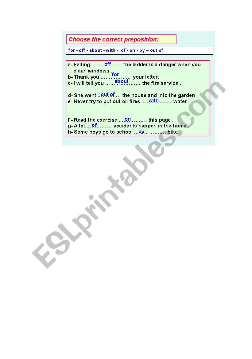 prepostions worksheet