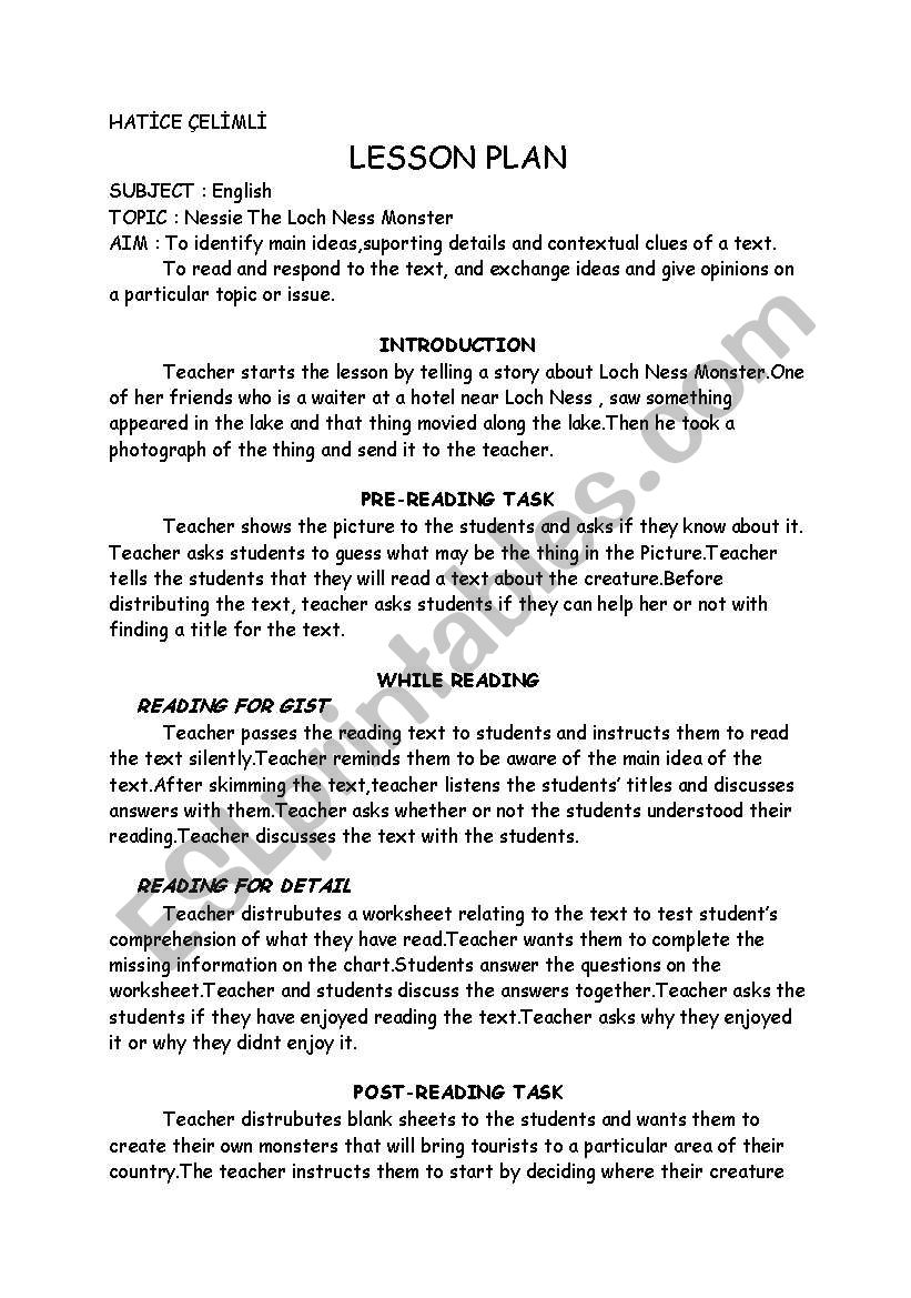 lesson plan loch ness monster worksheet