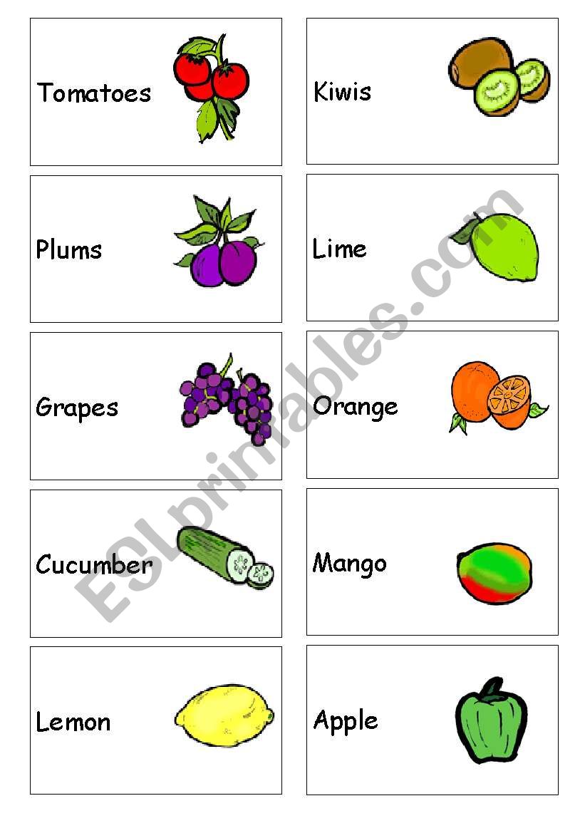 Fruit and vegetable mini flash cards