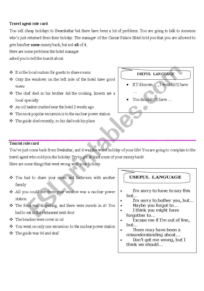 Role playing: Making complaints and response to complaints