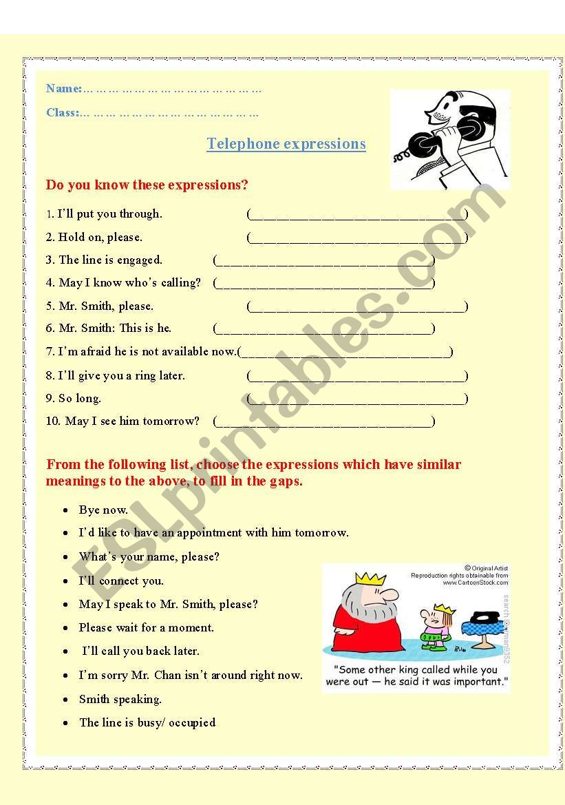 Telephone expressions worksheet
