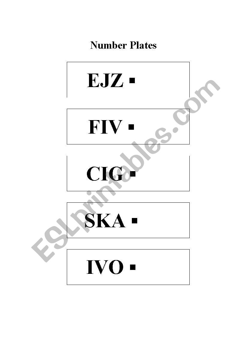 Number Plates - Mathematics  worksheet