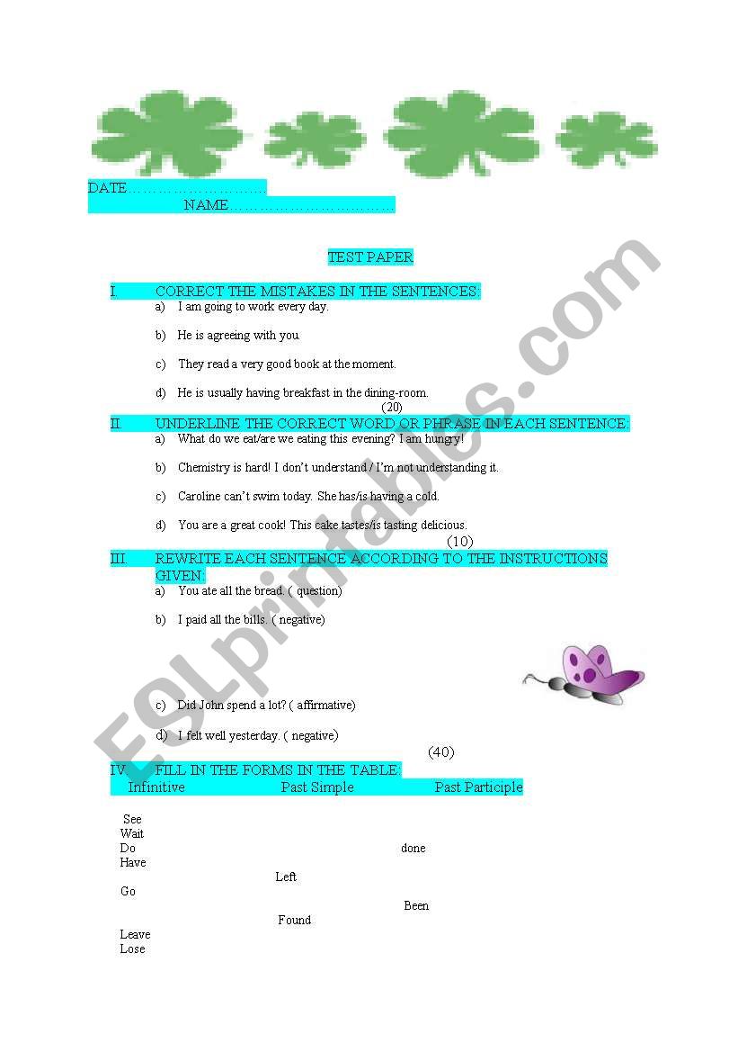 test worksheet