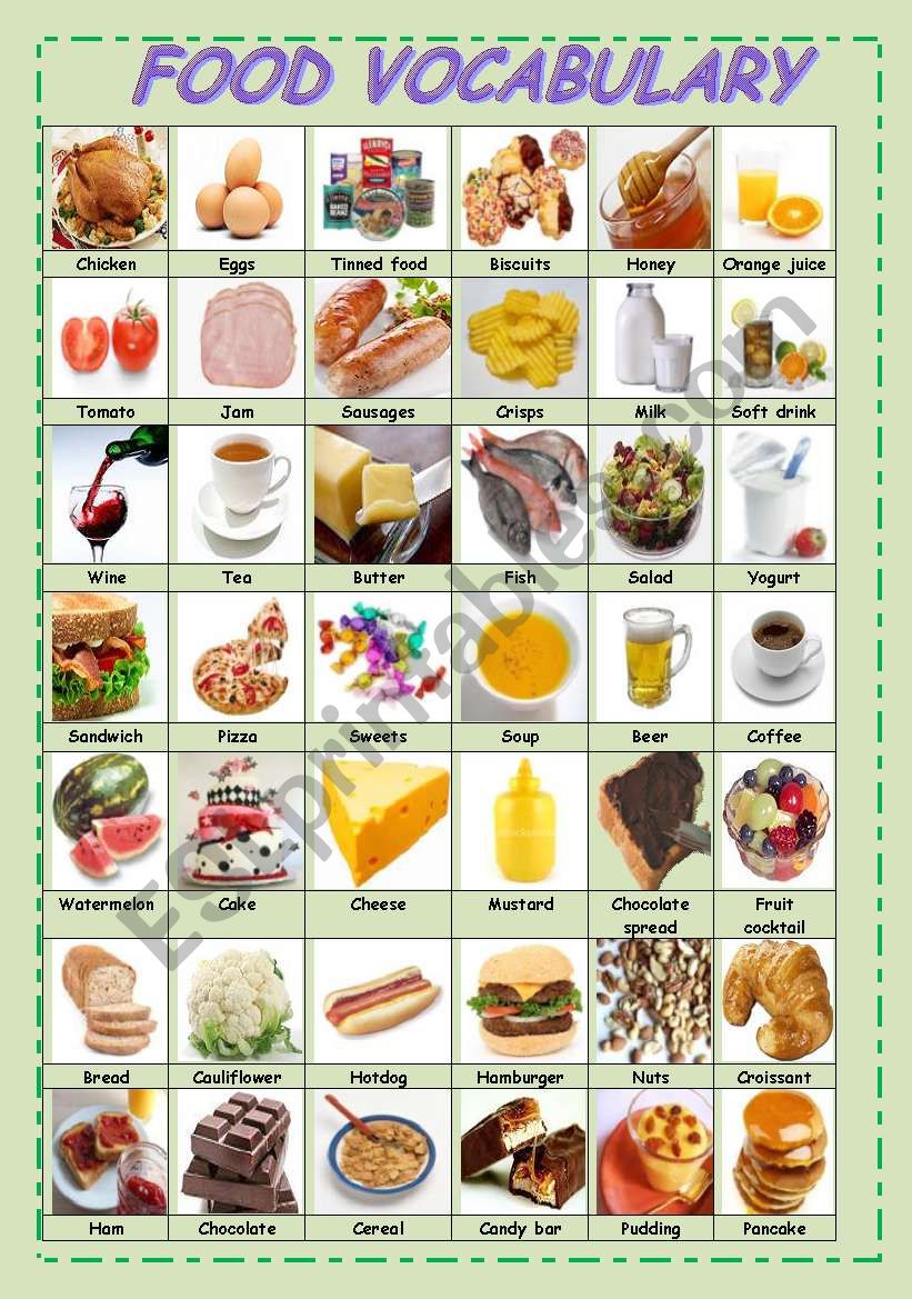 Food vocabulary worksheet