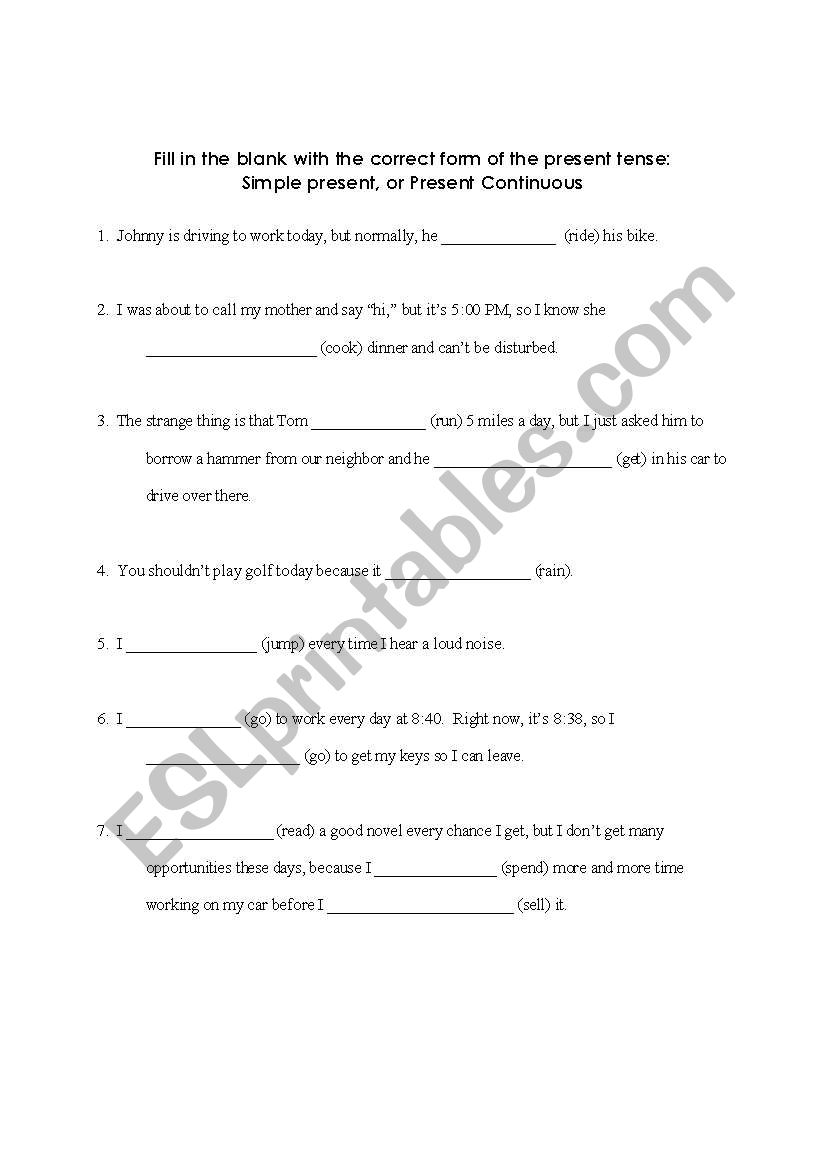 Present Progressive / Present Simple  Practice