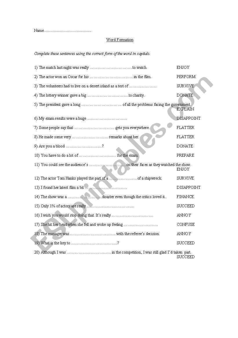 Word Formation worksheet