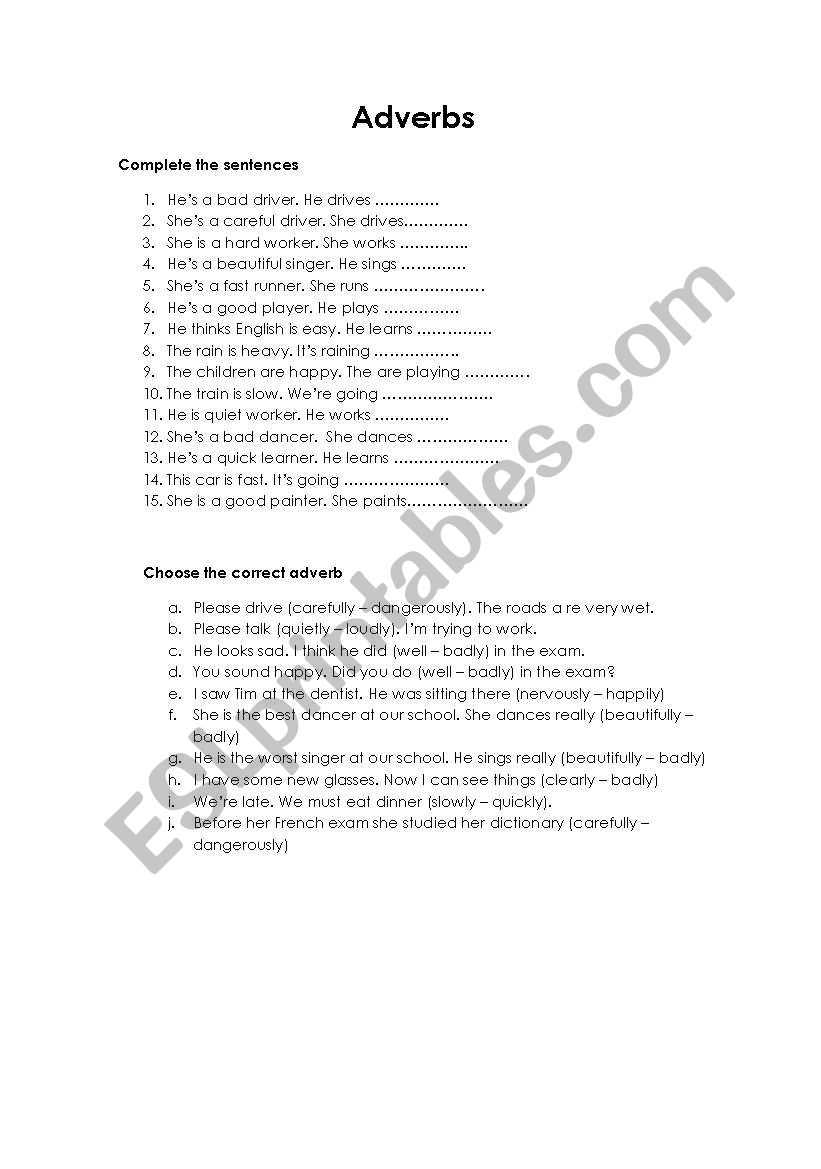 adverbs worksheet