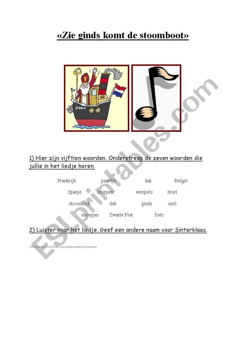 zie ginds komt de stoomboot worksheet