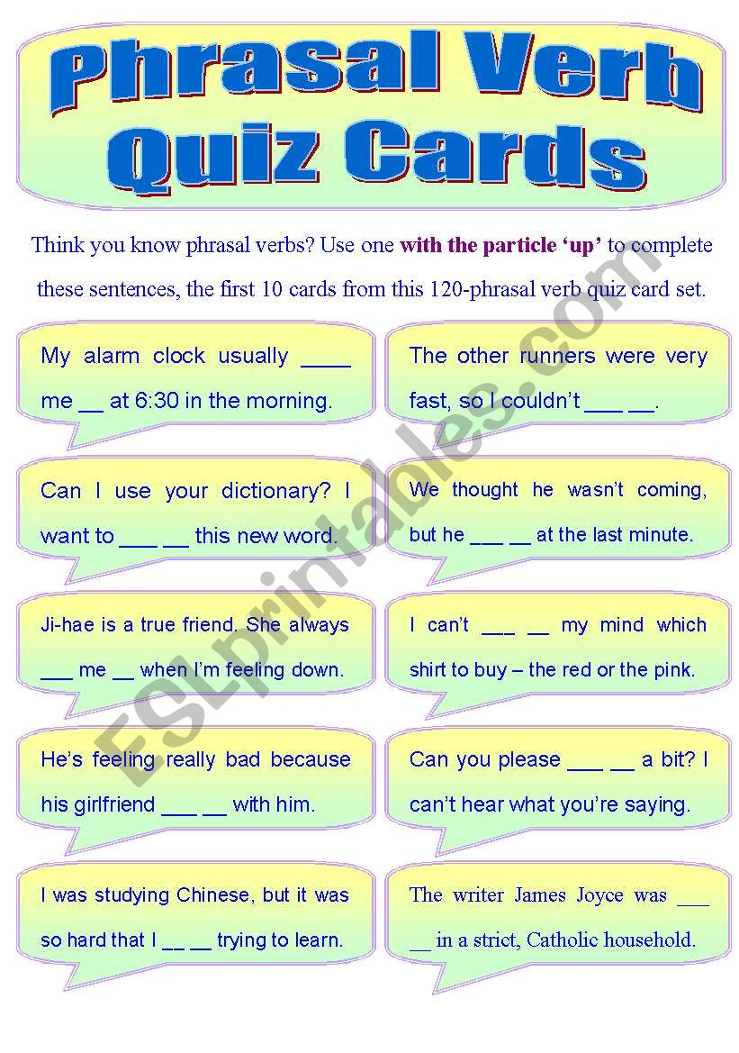 Phrasal Verb Quiz Cards worksheet