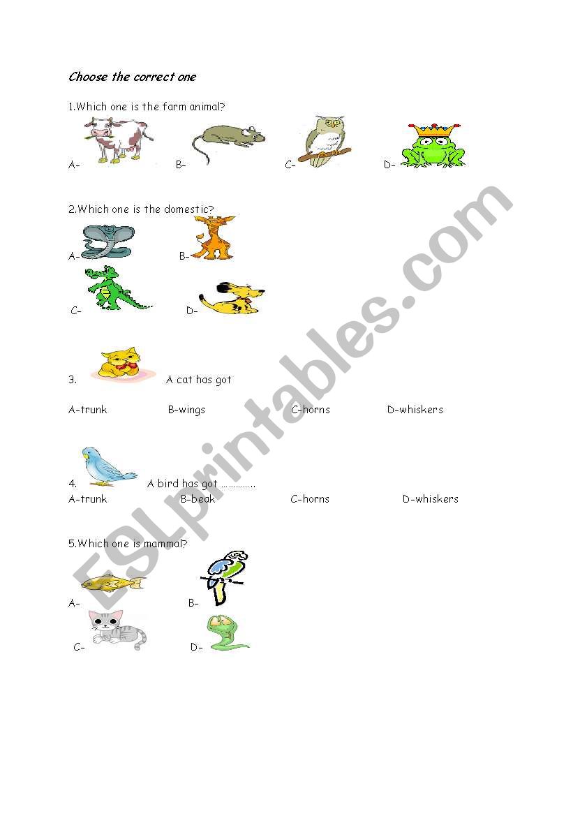 animals quiz (part1) worksheet