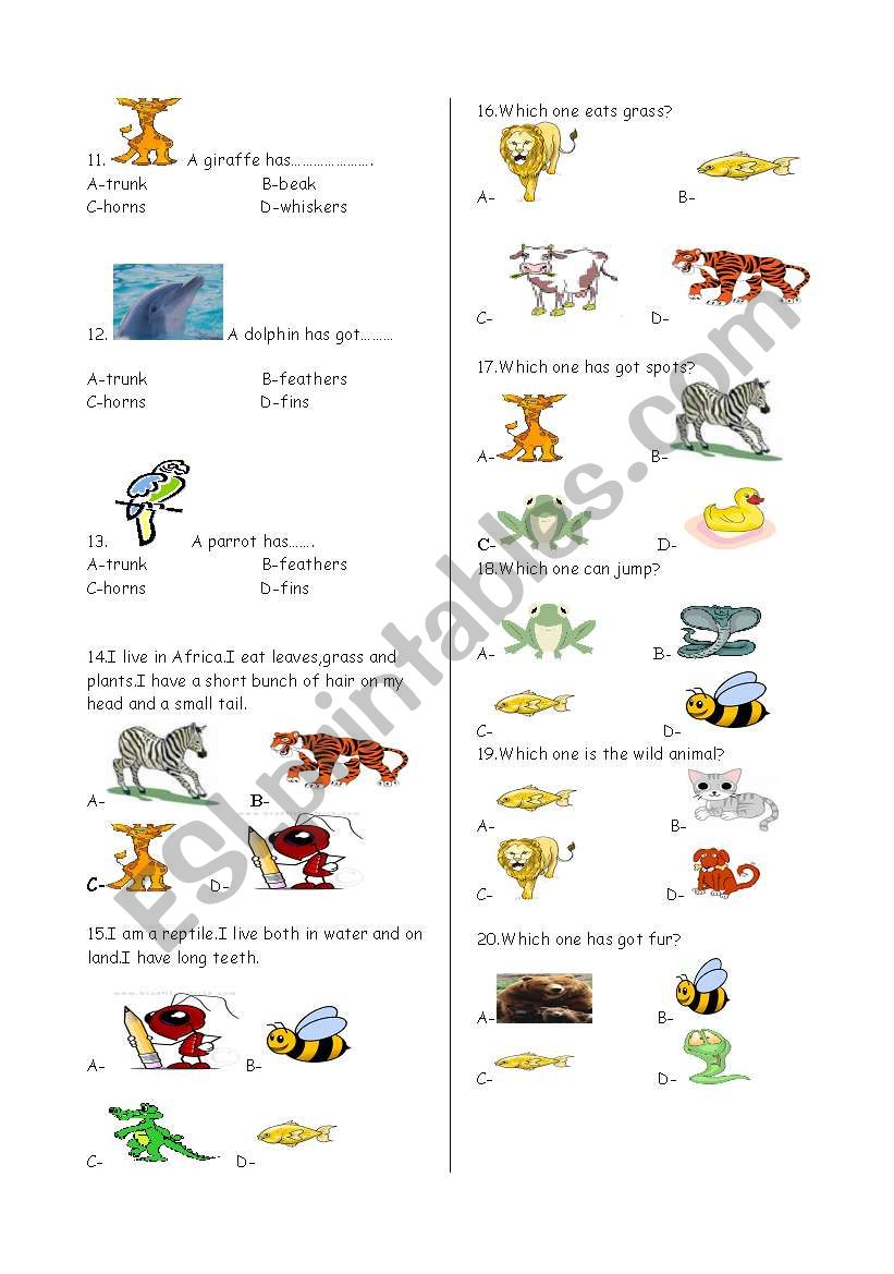animals quiz(part 2) worksheet