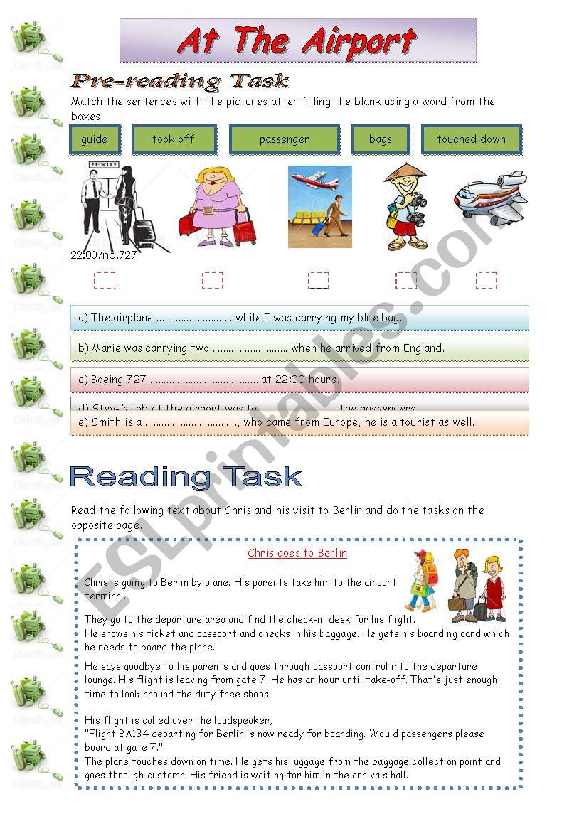 At the airport worksheet