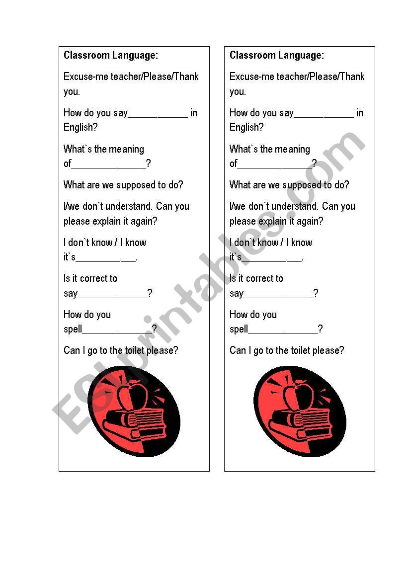 Classroom language worksheet