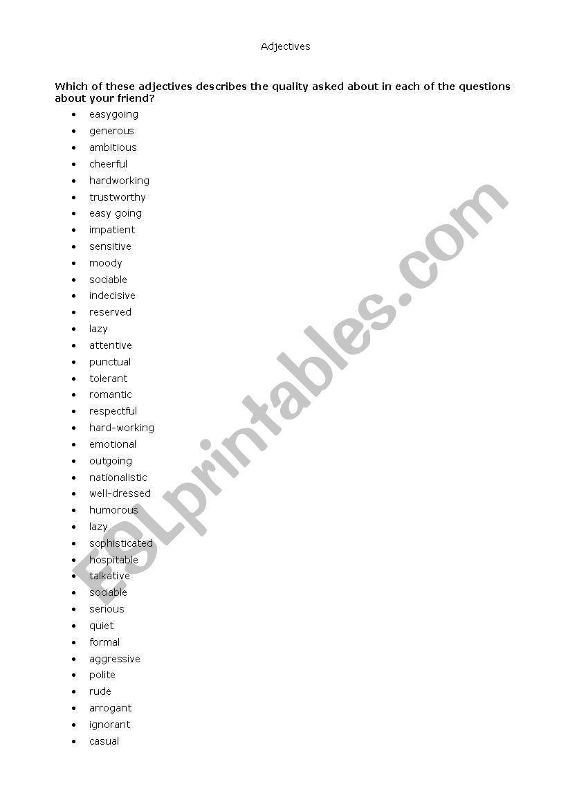 Adjective order worksheet
