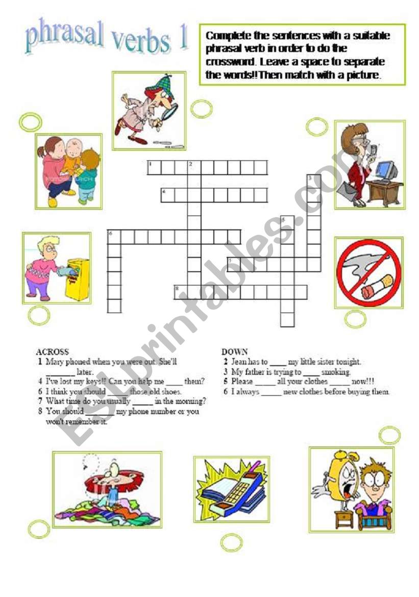 phrasal verbs crossword 1 worksheet