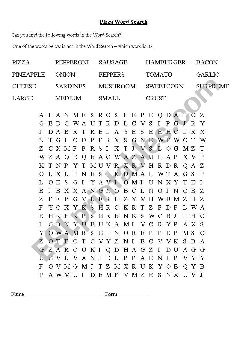 Pizza / Food recognition Word Search