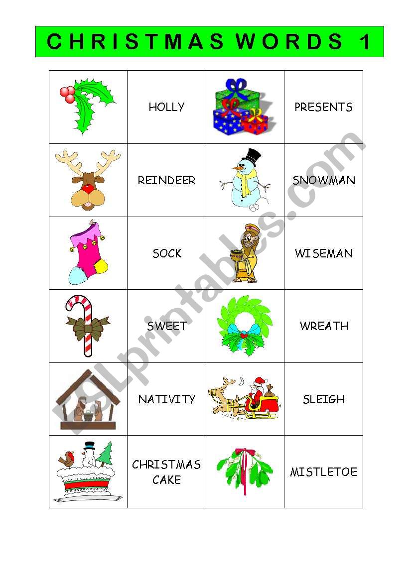 CHRISTMAS VOCABULARY 1/2 worksheet