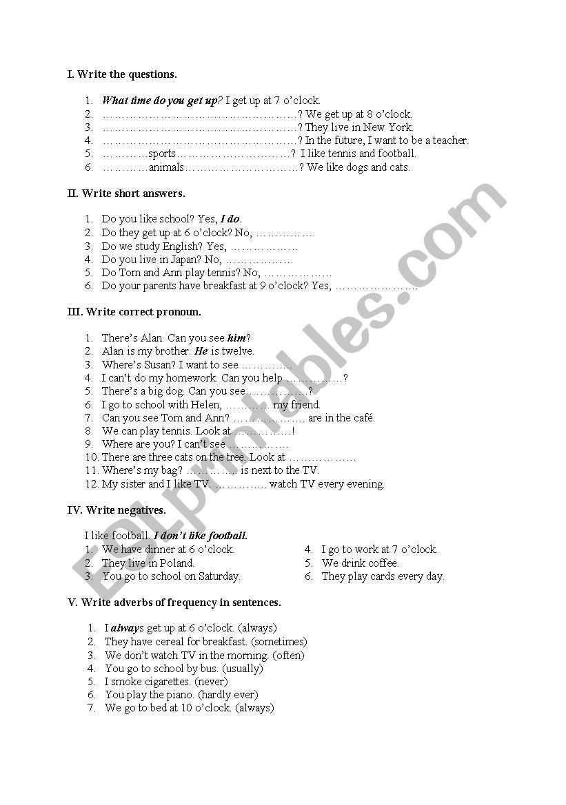 Grammar test worksheet