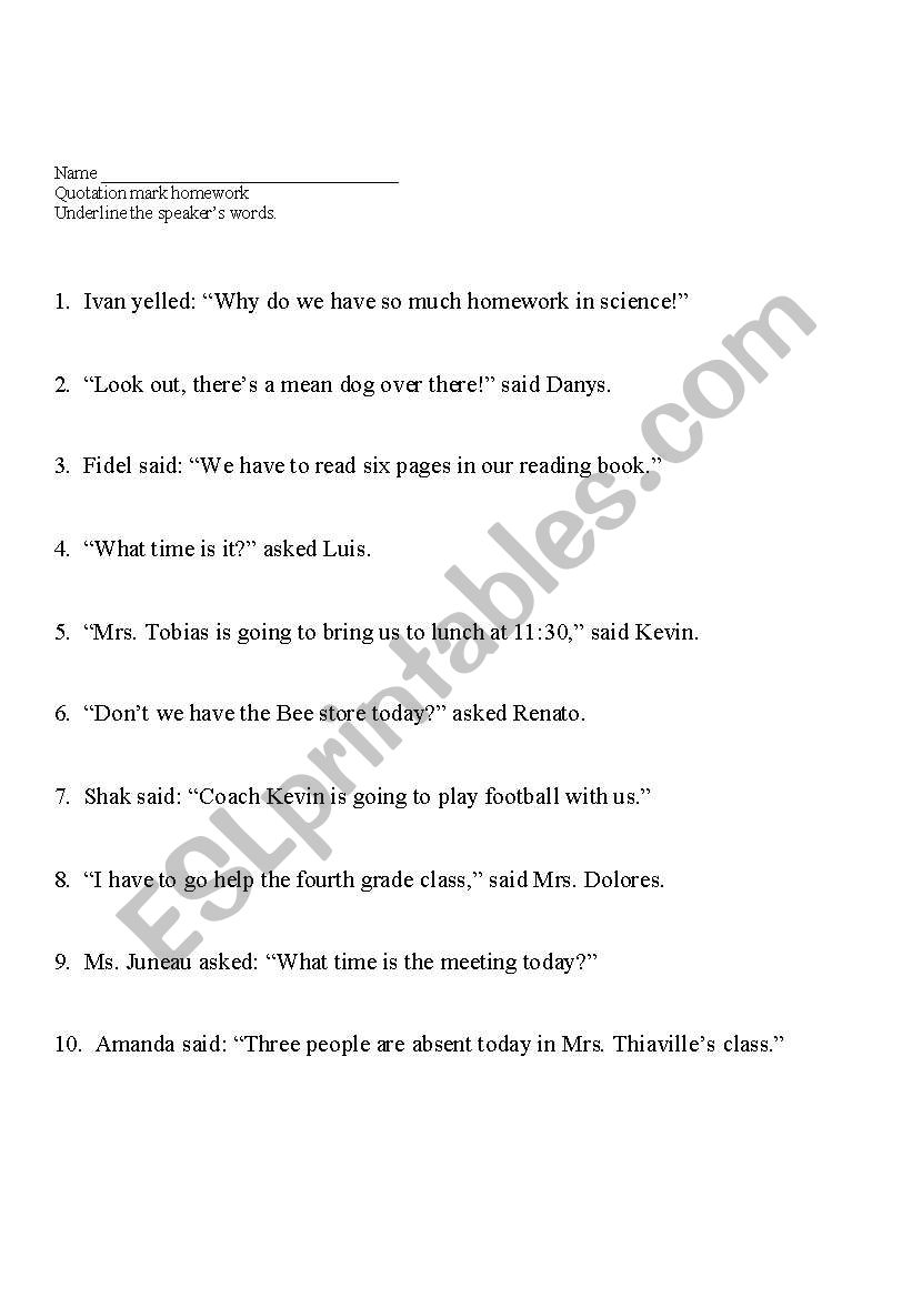 Quotation marks worksheet