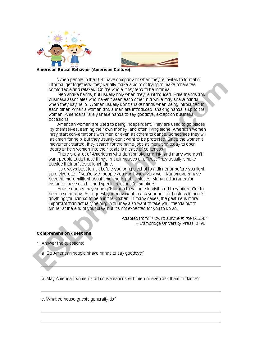 american social behavior worksheet