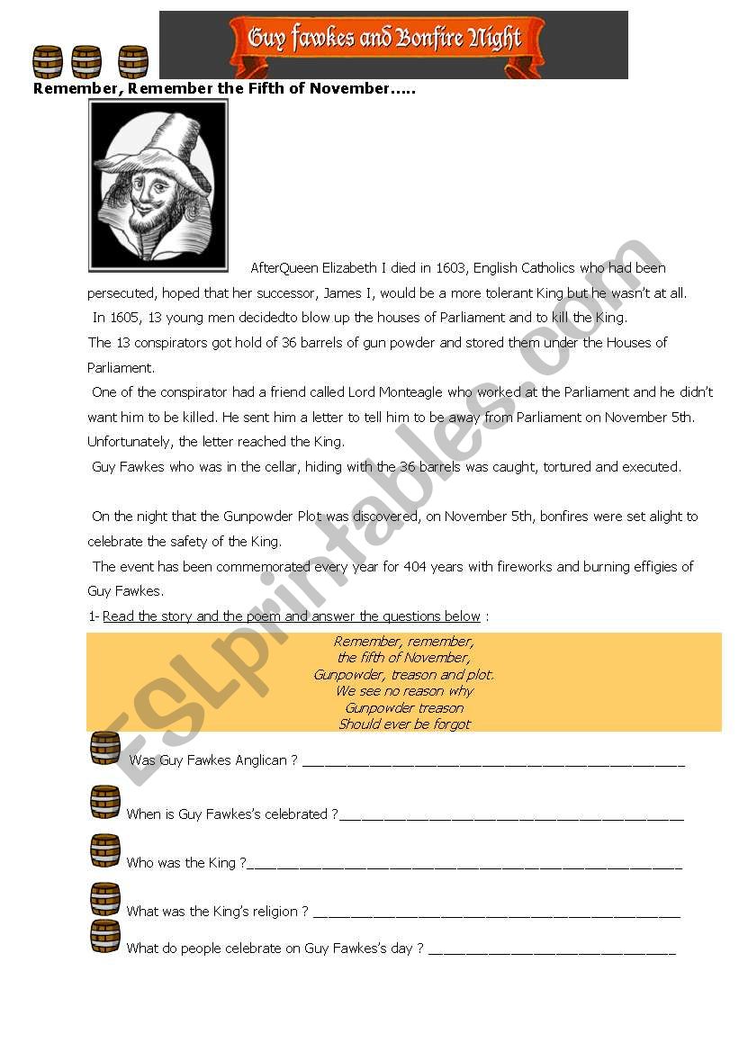 Guy Fawkes worksheet