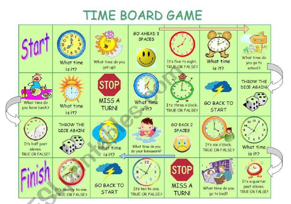 Time board game worksheet