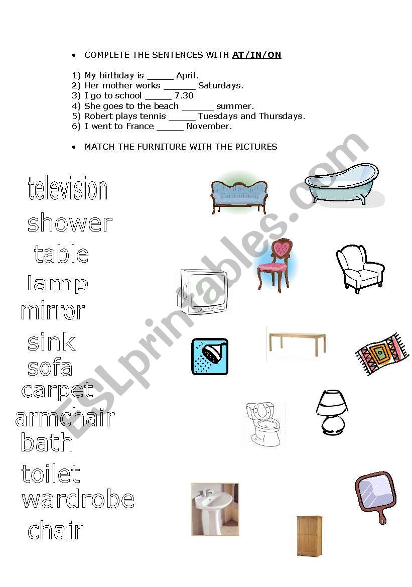 Prepositions: at/in/on and Furniture