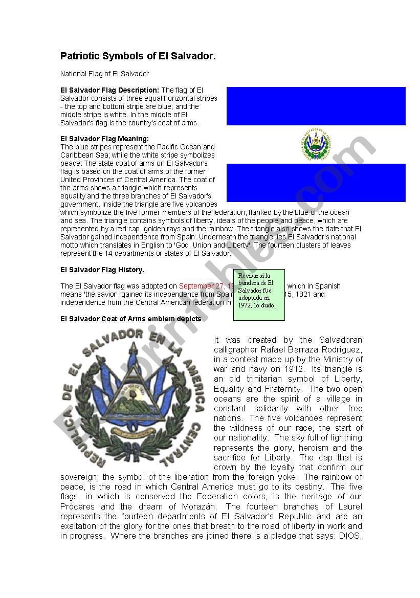 simbolos de El Salvador worksheet