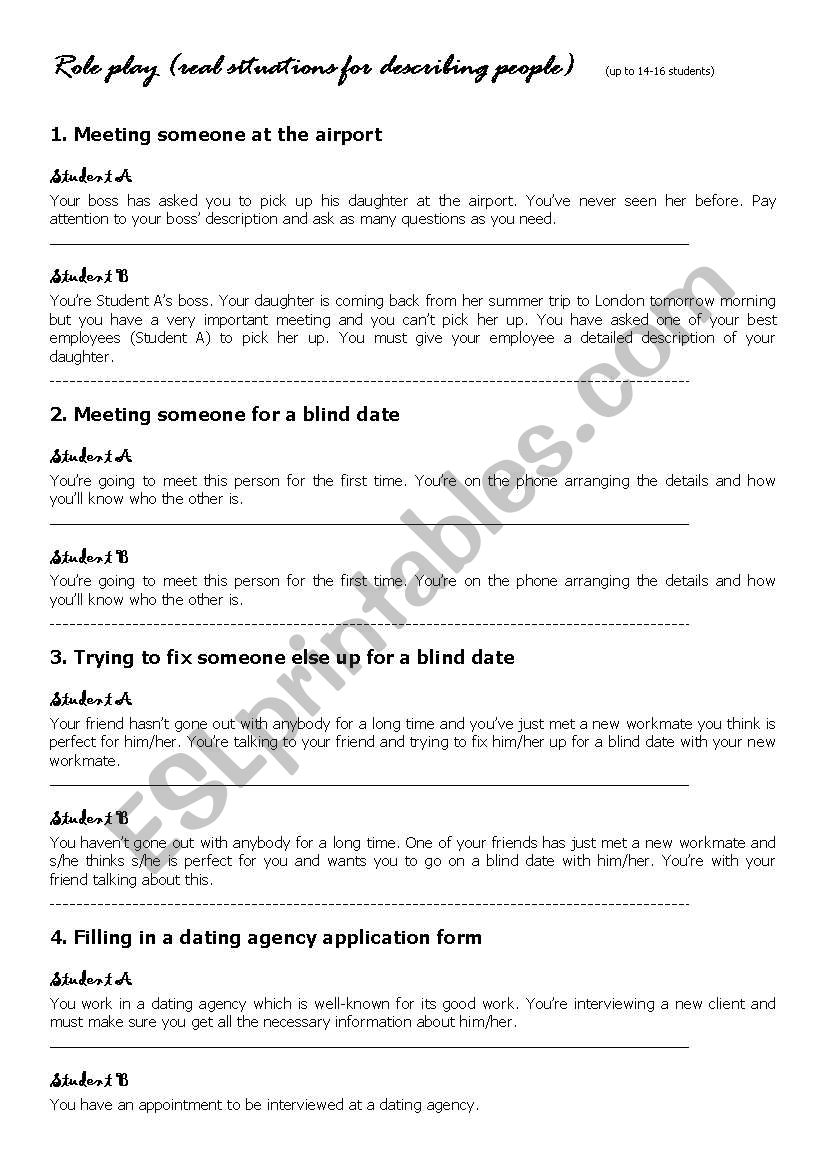 Describing people ROLE PLAYS worksheet