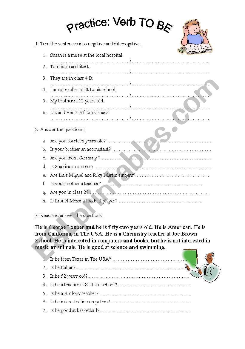 Practice: verb TO BE worksheet