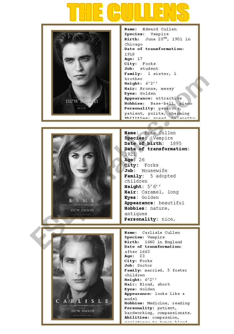 New moon characters  B/W- speaking cards 5/5
