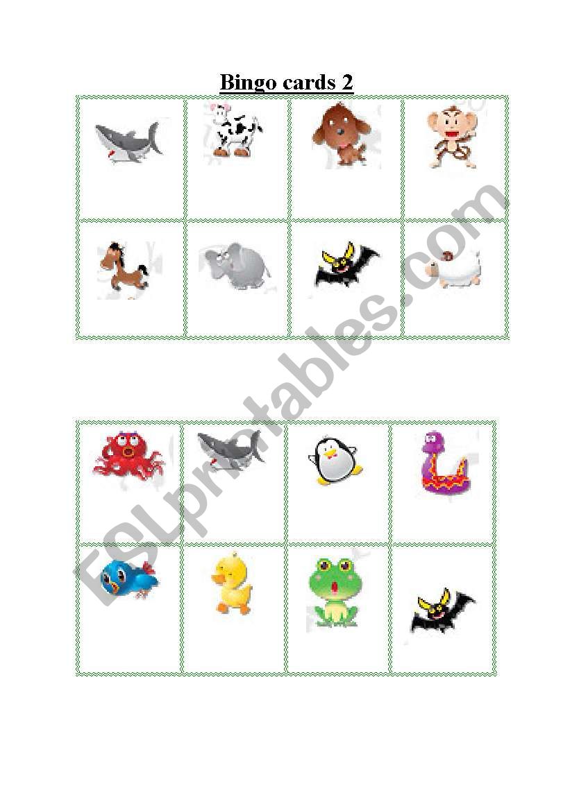 Bingo cards 2 worksheet