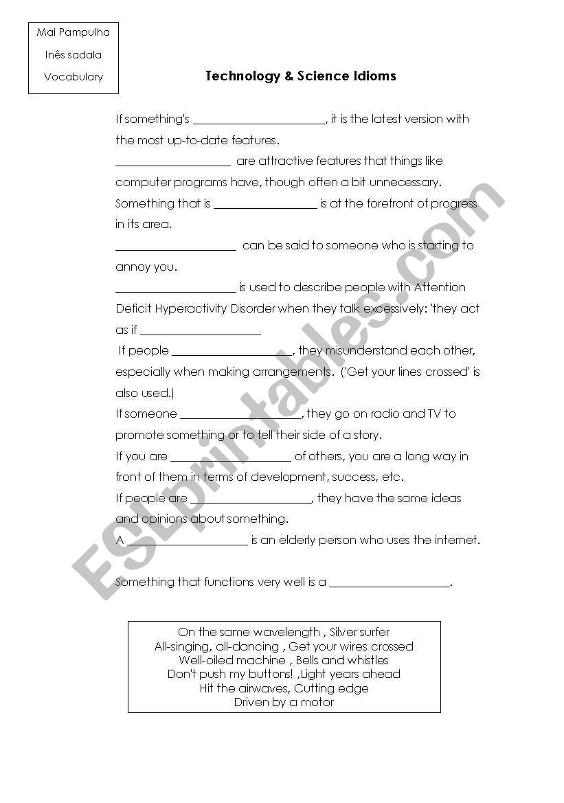 Technology idioms worksheet