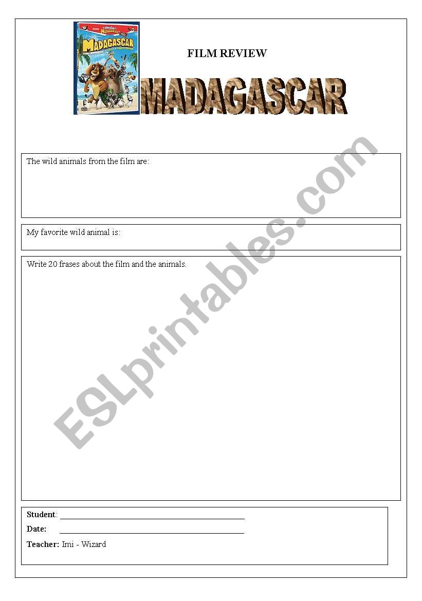 Madagascar 1 - film review worksheet