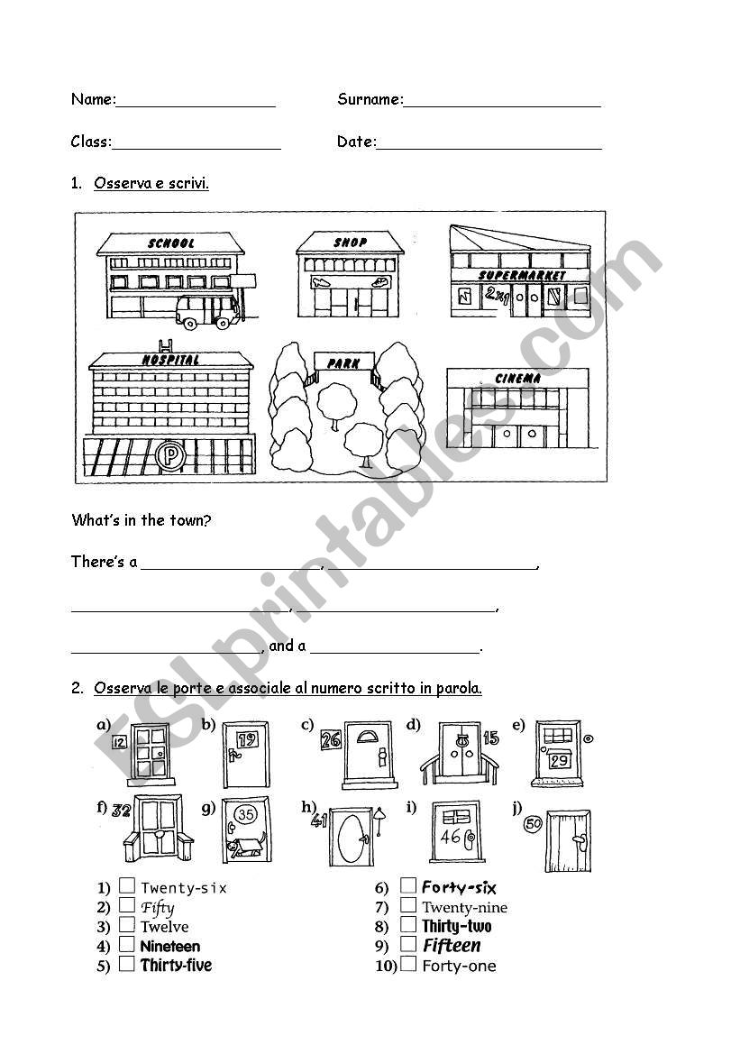 buildings, numbers worksheet