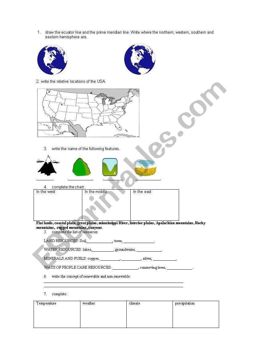 geography test worksheet